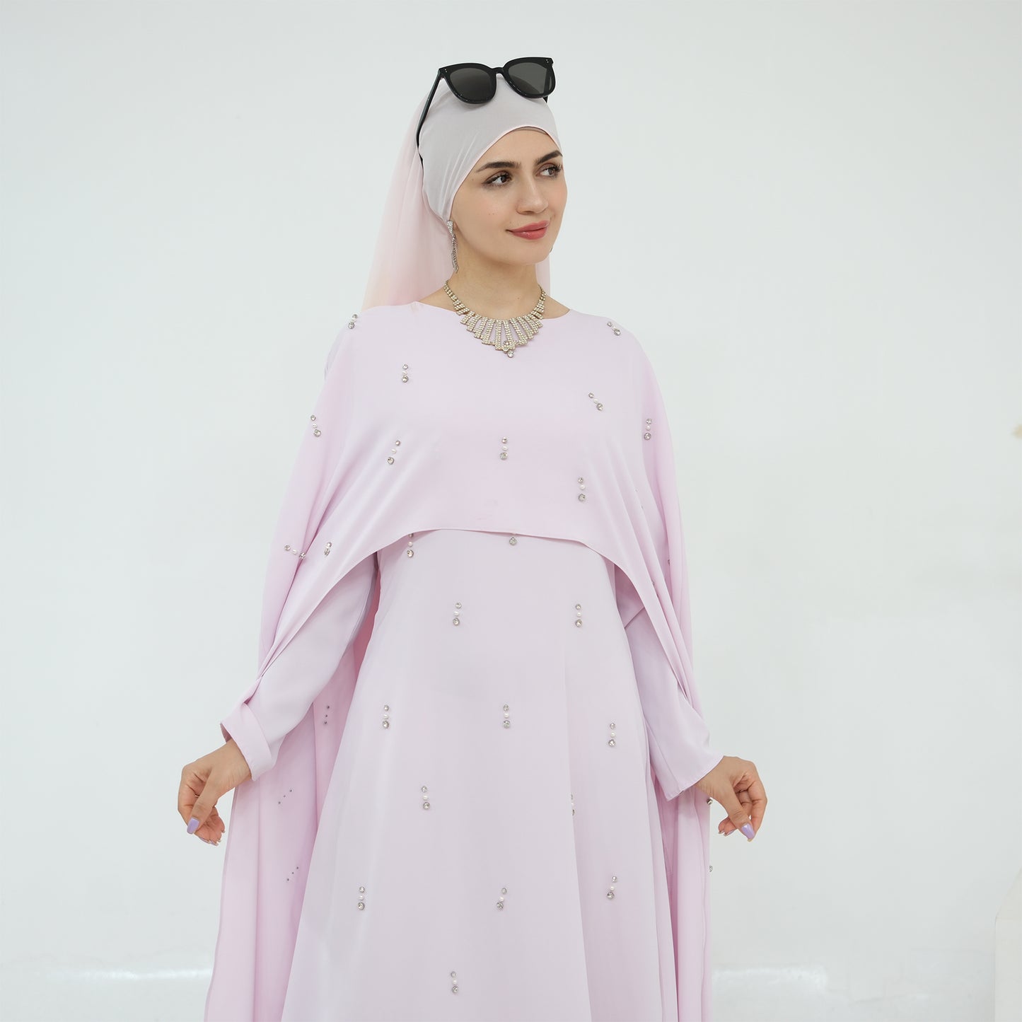 Pink Cape Modest Maxi Dress