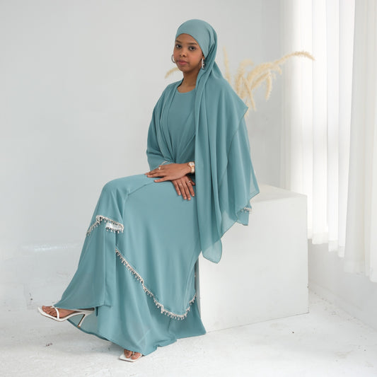 Celeste Luxury Abaya Set  - Turqoise - Nour Modesty