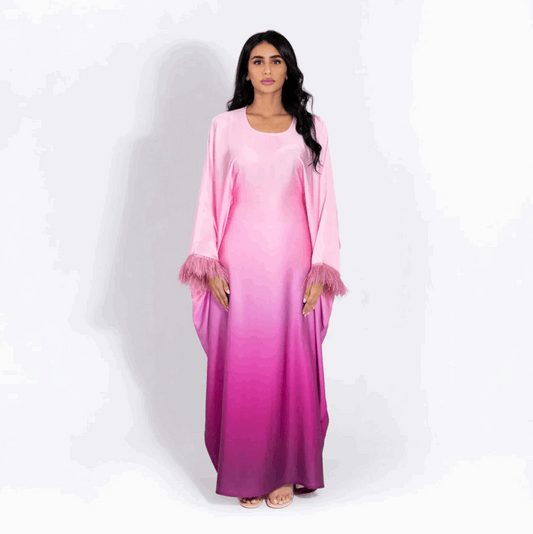 Ombre Silk Butterfly Abaya-Pink
