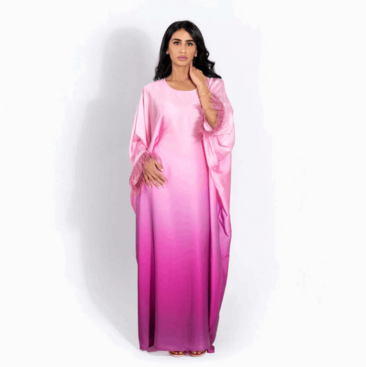 Ombre Silk Butterfly Abaya-Pink