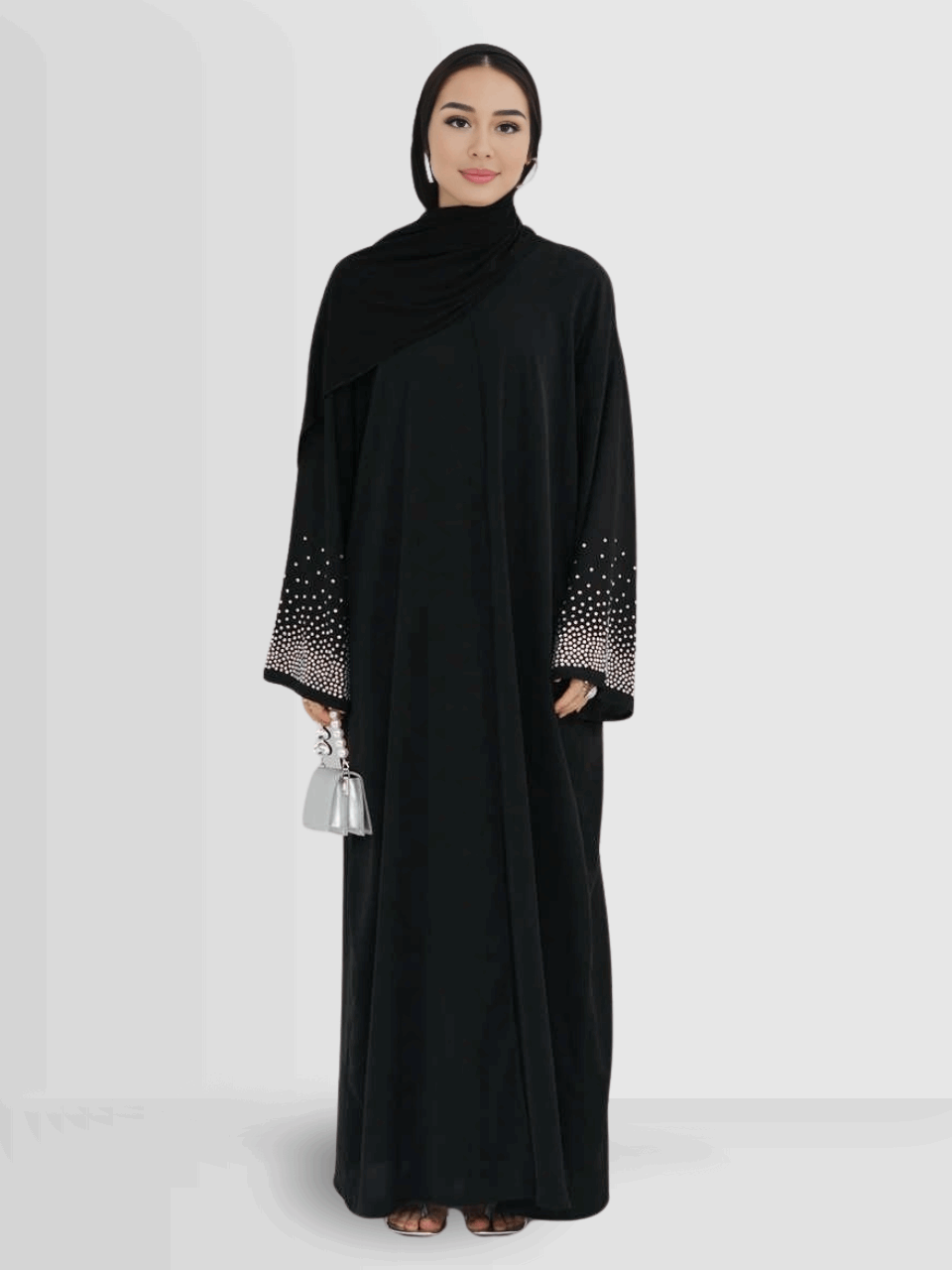 Jameela - Rhinestone Open Abaya Khaki