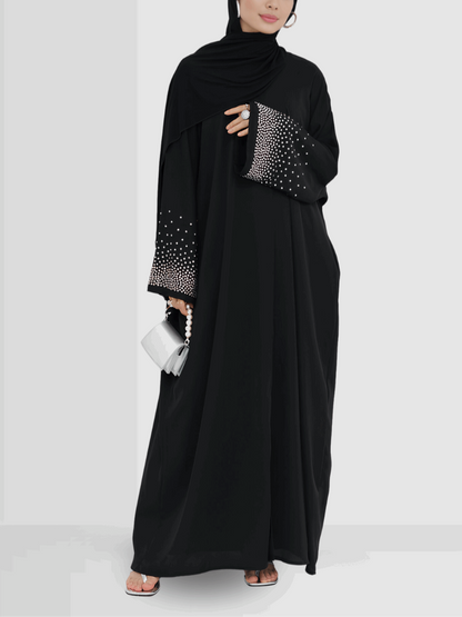 Jameela - Rhinestone Open Abaya Black