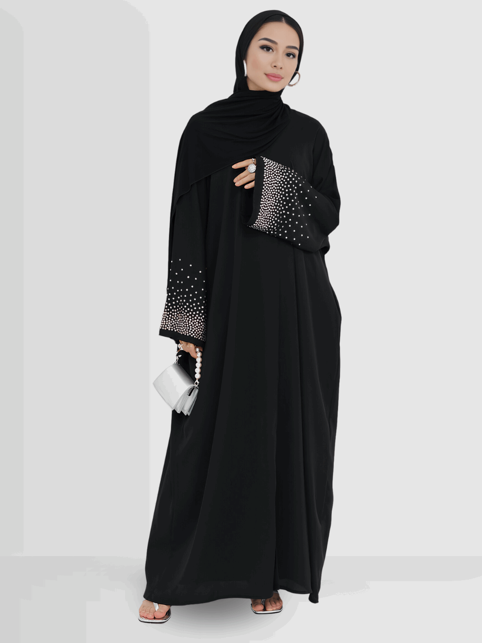 Jameela - Rhinestone Open Abaya Khaki