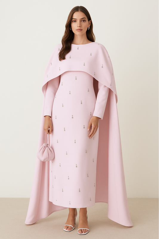 Pink Cape Modest Maxi Dress