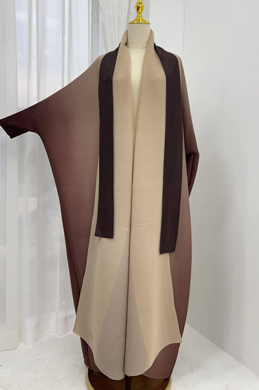 Ombre Pleated Abaya Brown