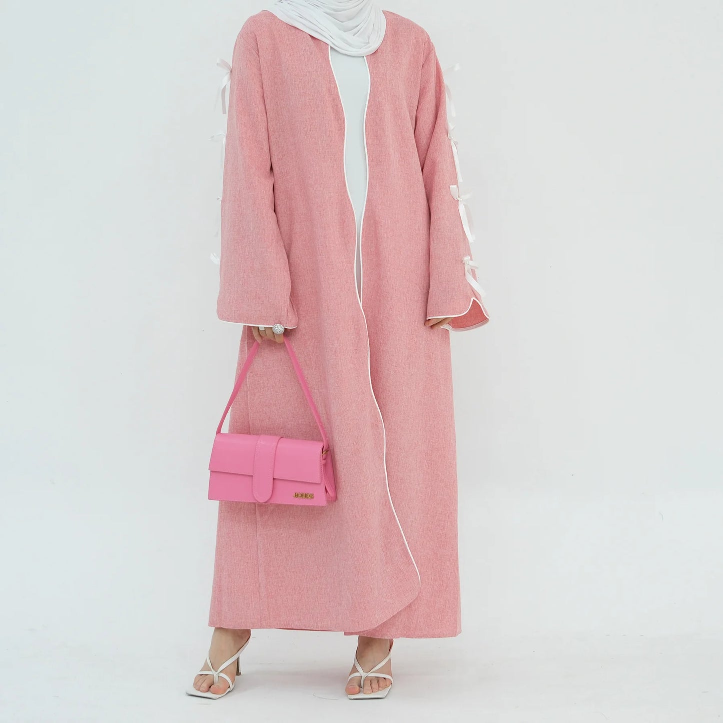 Pink Bow Open Abaya - Nour Modesty