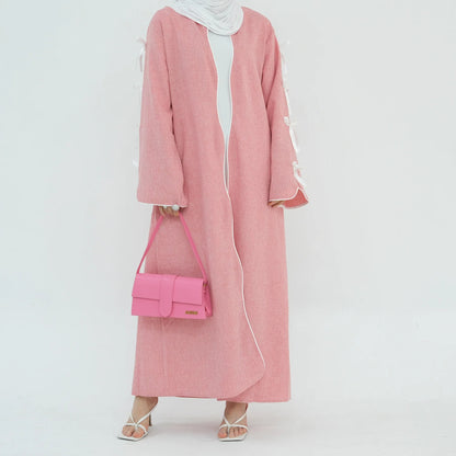 Pink Bow Open Abaya - Nour Modesty