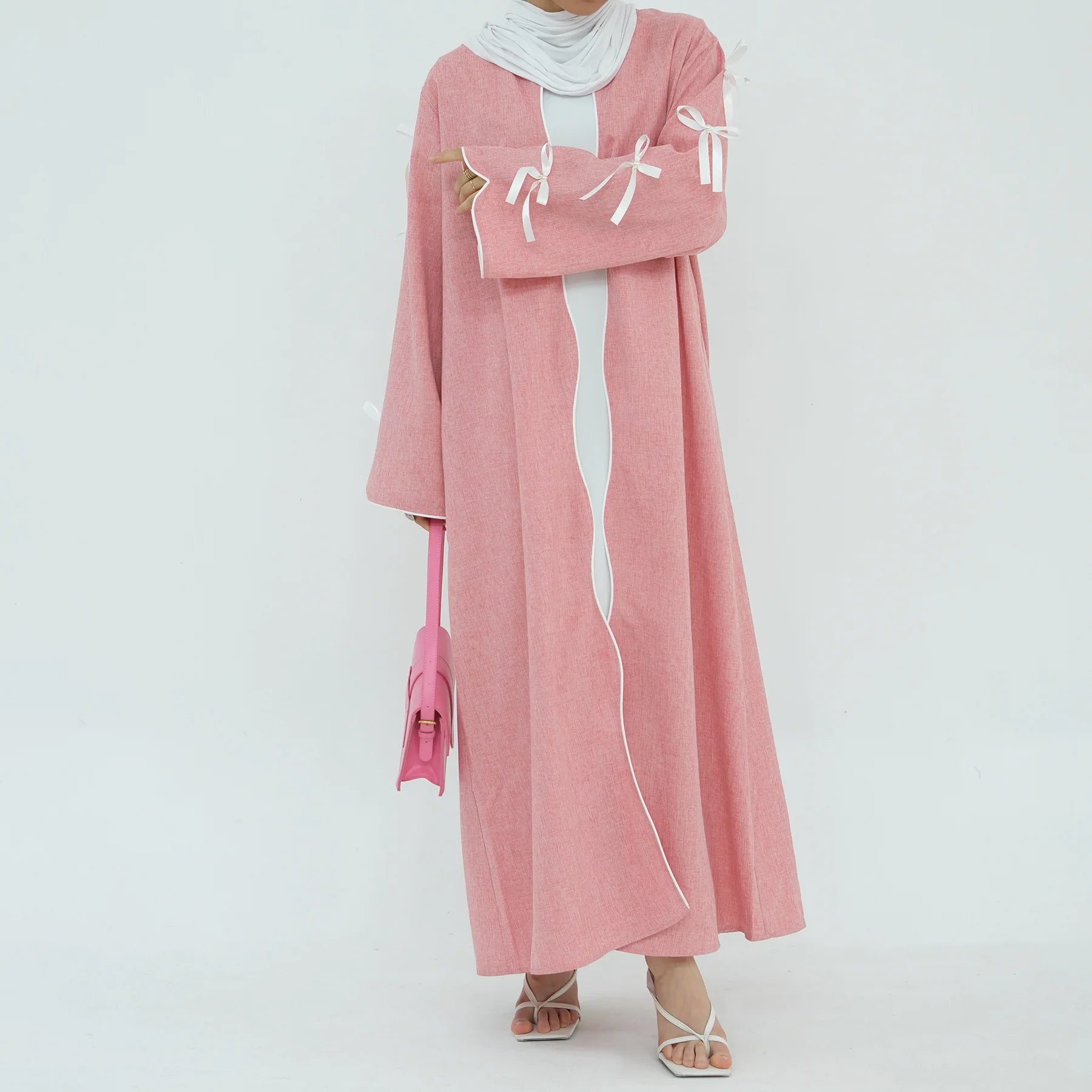 Pink Bow Open Abaya - Nour Modesty