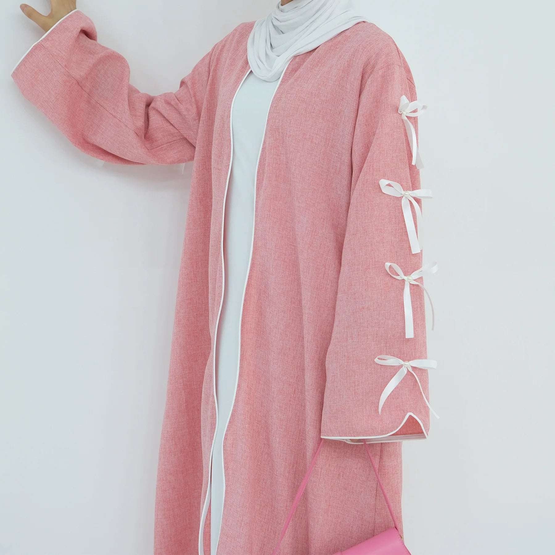 Pink Bow Open Abaya