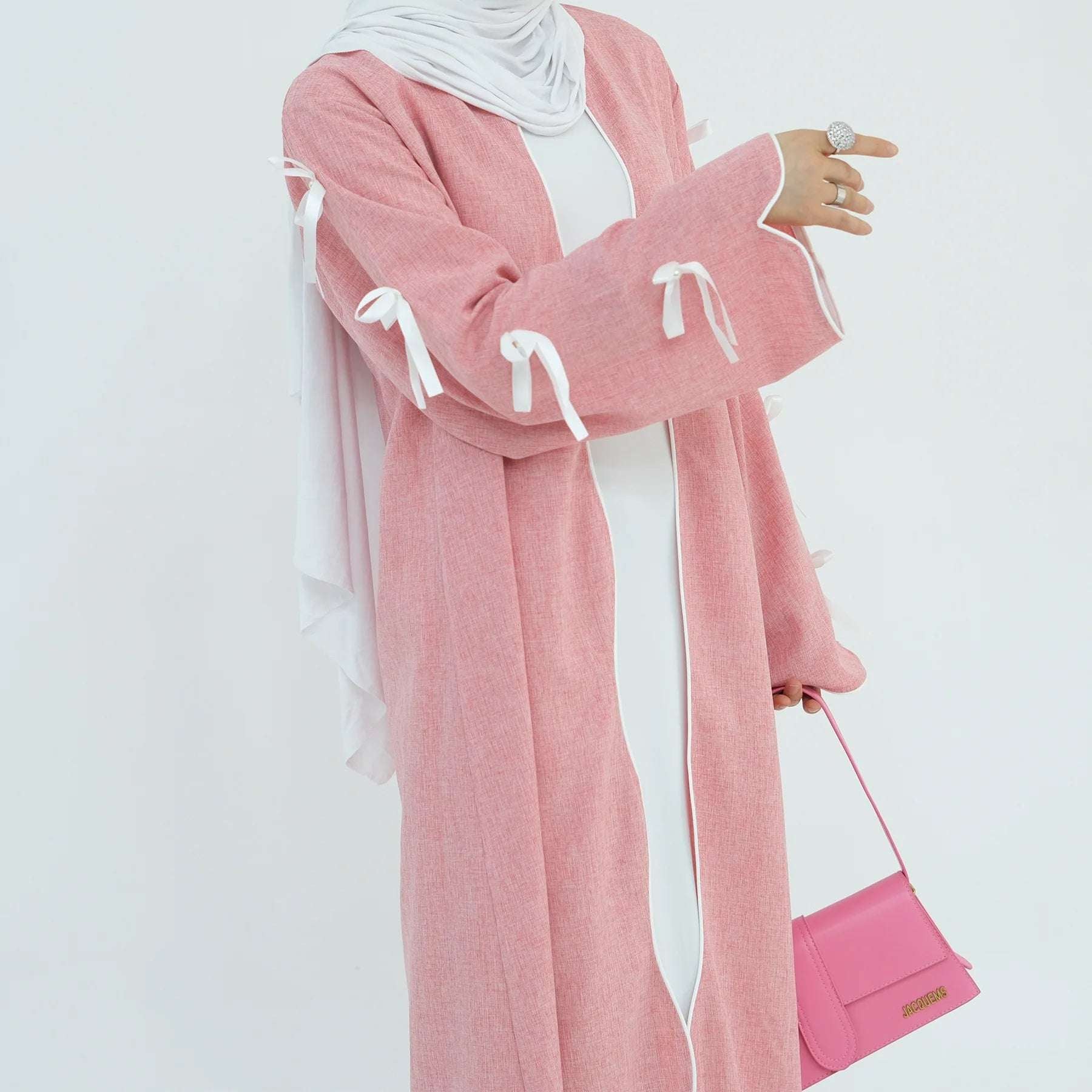 Pink Bow Open Abaya