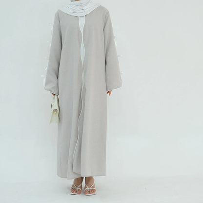 Gray Bow Open Abaya - Nour Modesty