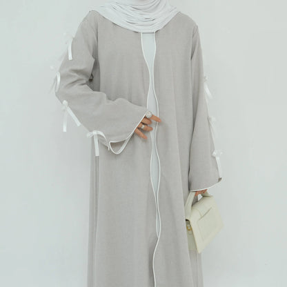 Gray Bow Open Abaya - Nour Modesty