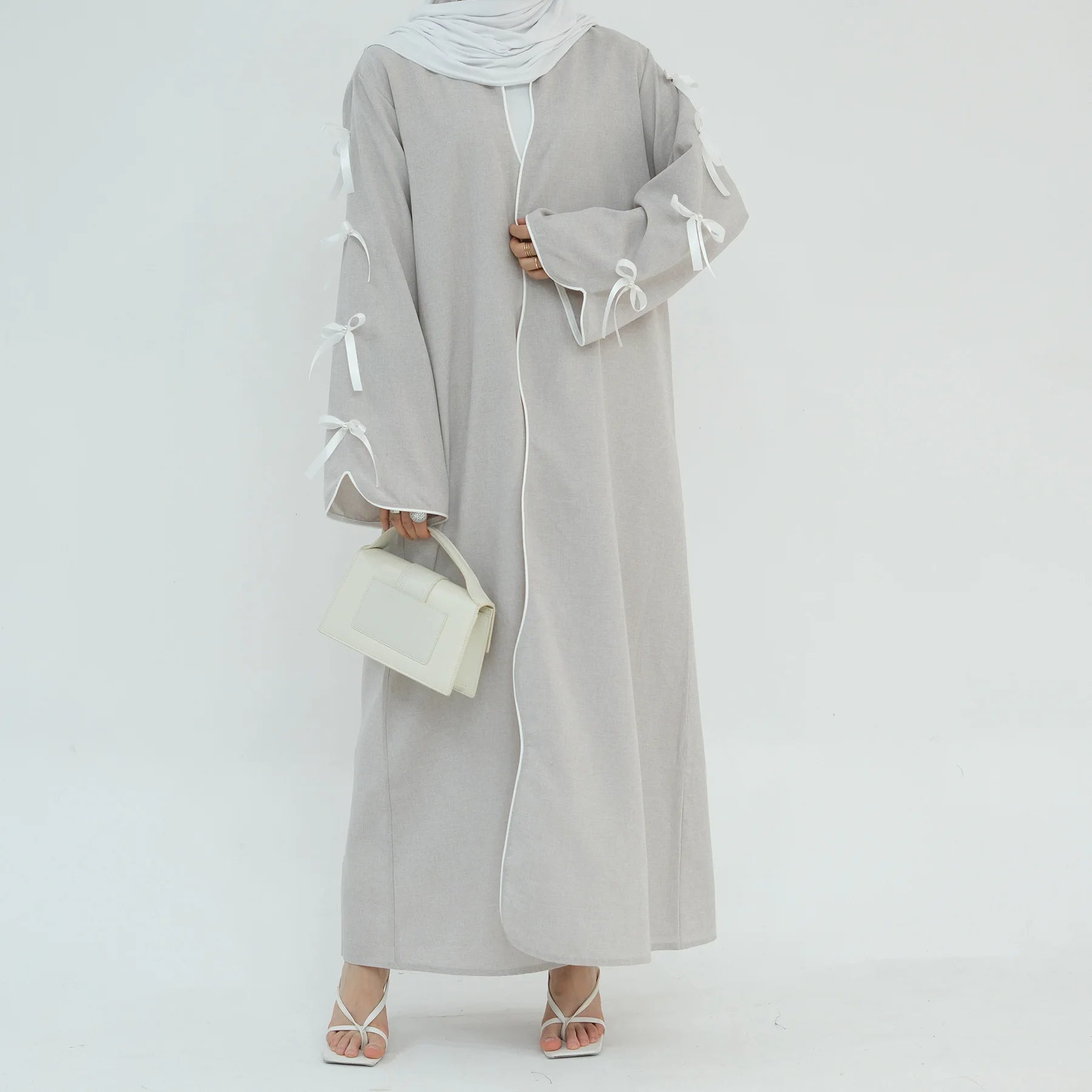 Gray Bow Open Abaya - Nour Modesty
