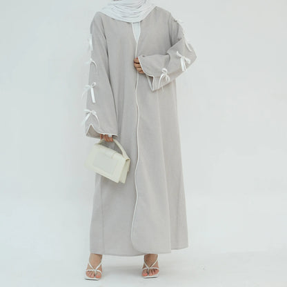 Gray Bow Open Abaya - Nour Modesty
