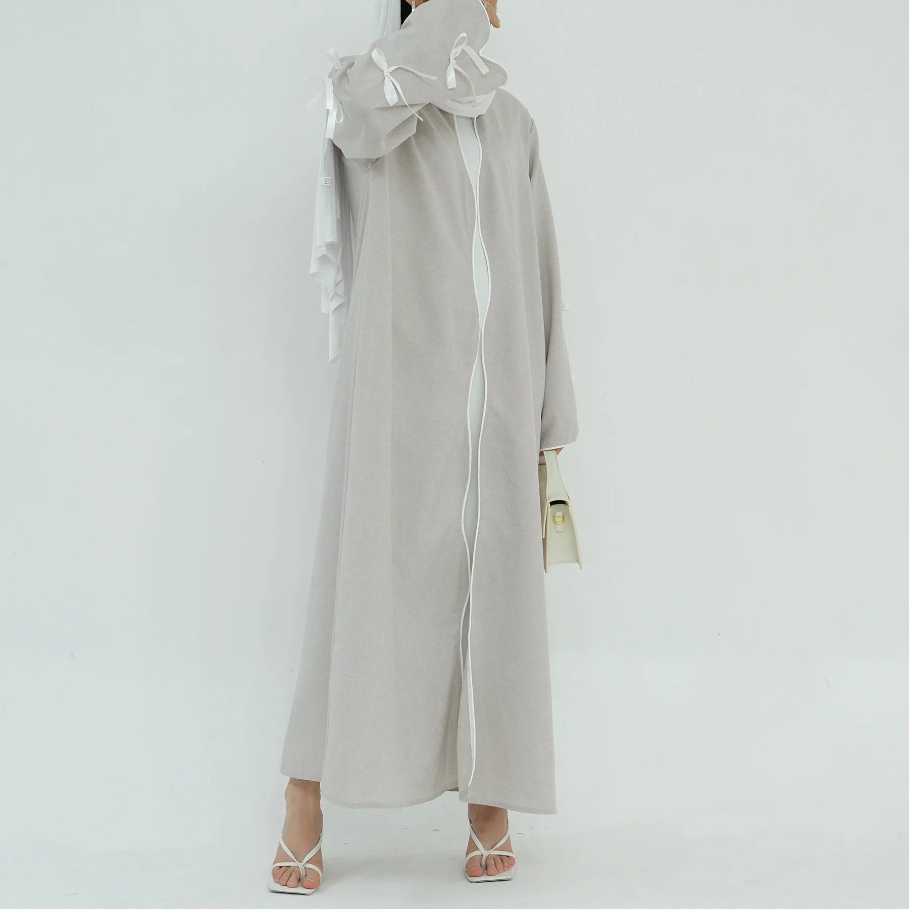 Gray Bow Open Abaya - Nour Modesty