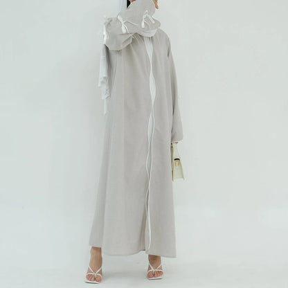 Gray Bow Open Abaya - Nour Modesty