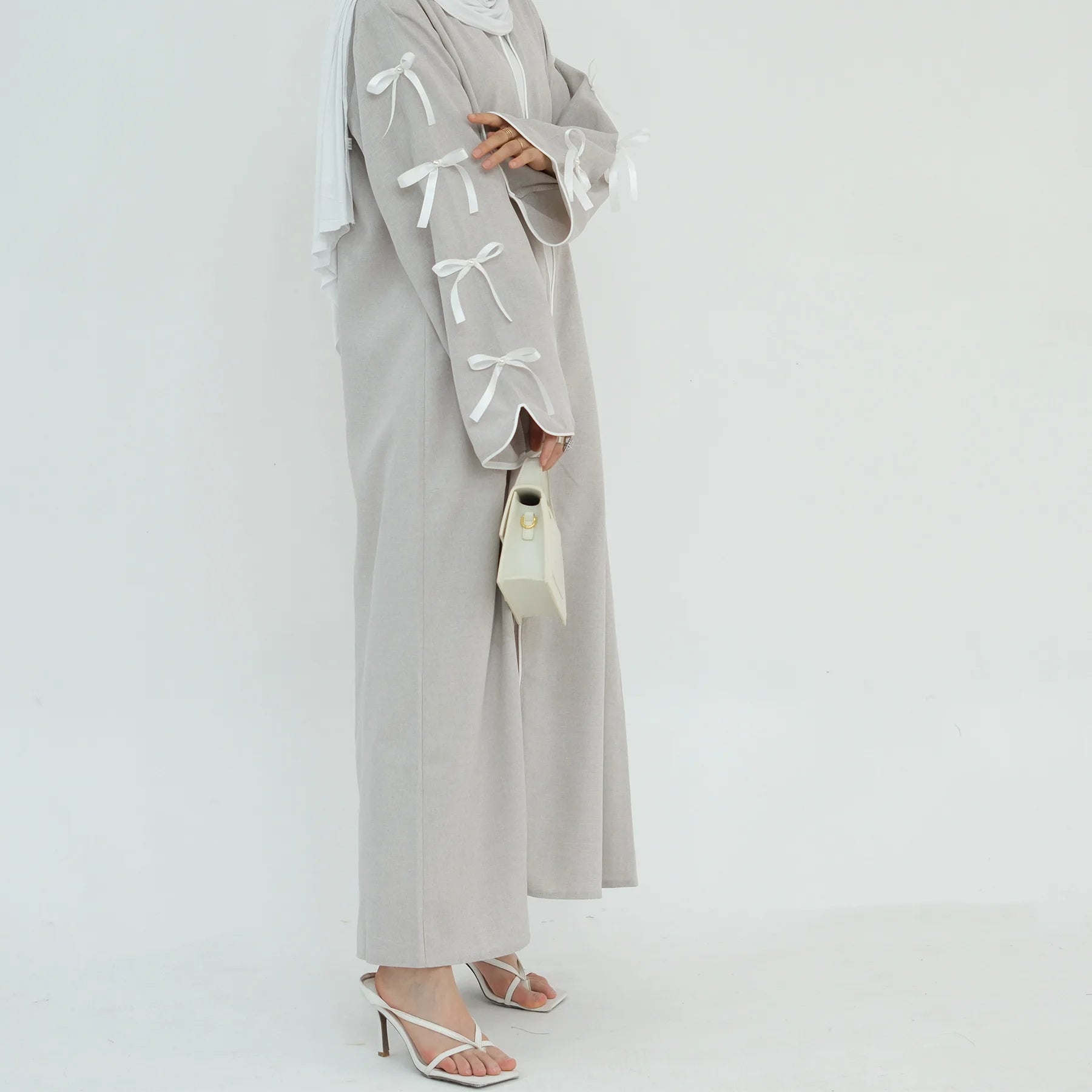 Gray Bow Open Abaya - Nour Modesty