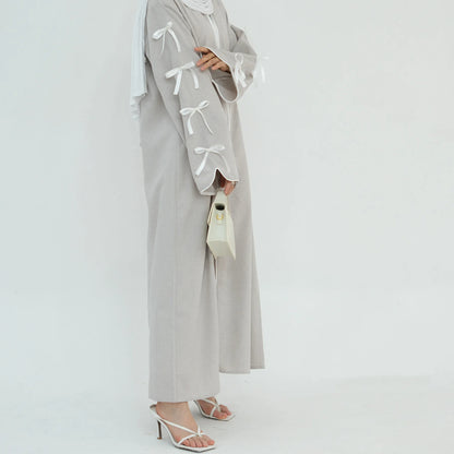Gray Bow Open Abaya - Nour Modesty
