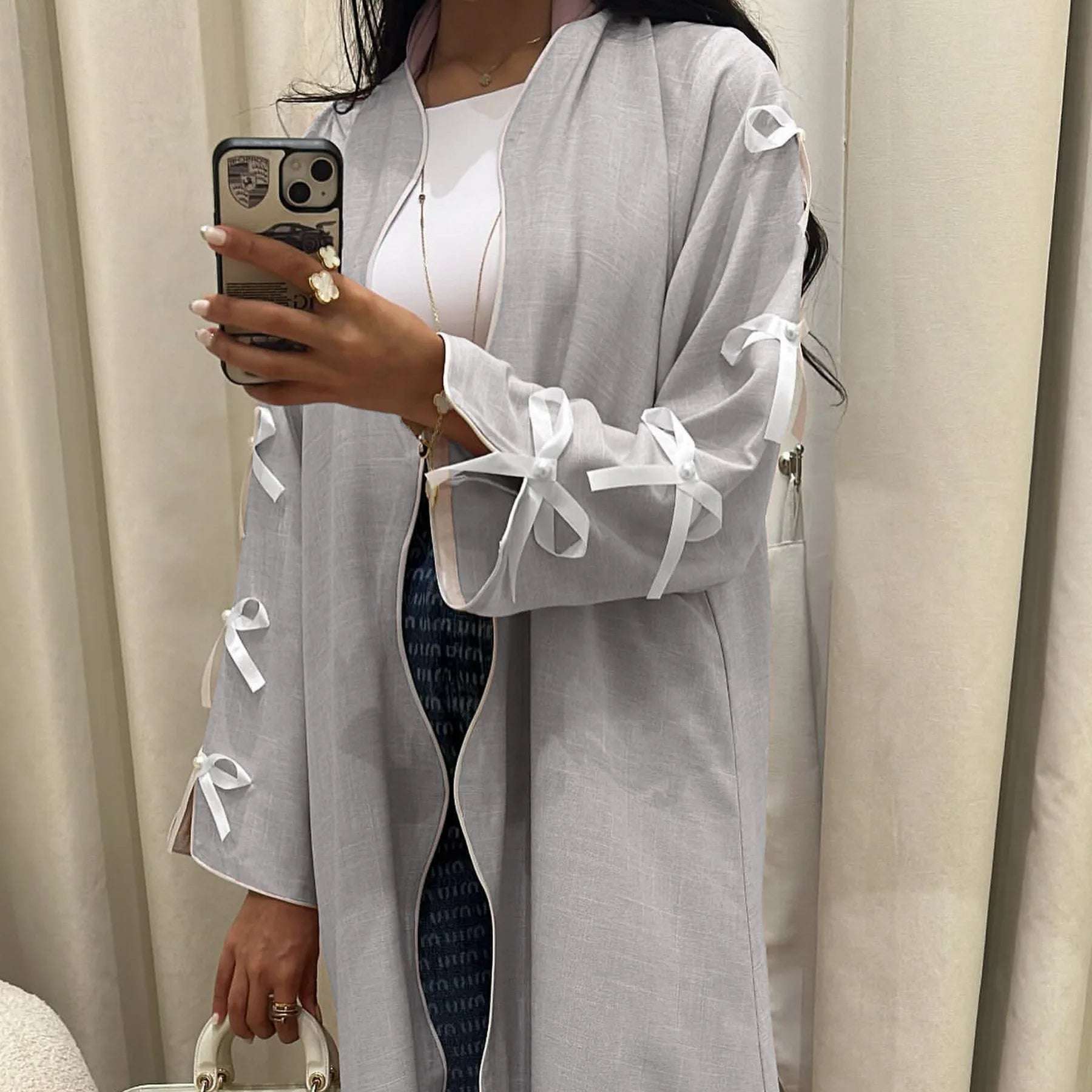 Blue - Bow Open Abaya