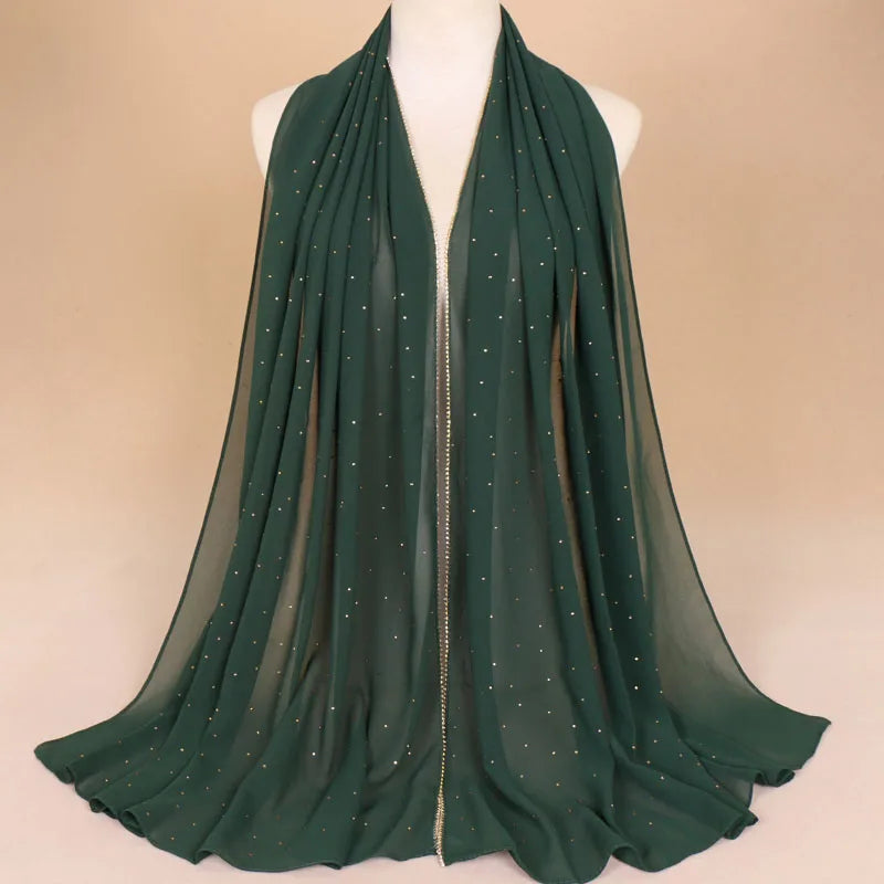Rhinestone Luxury Hijab - Green - Nour Modesty