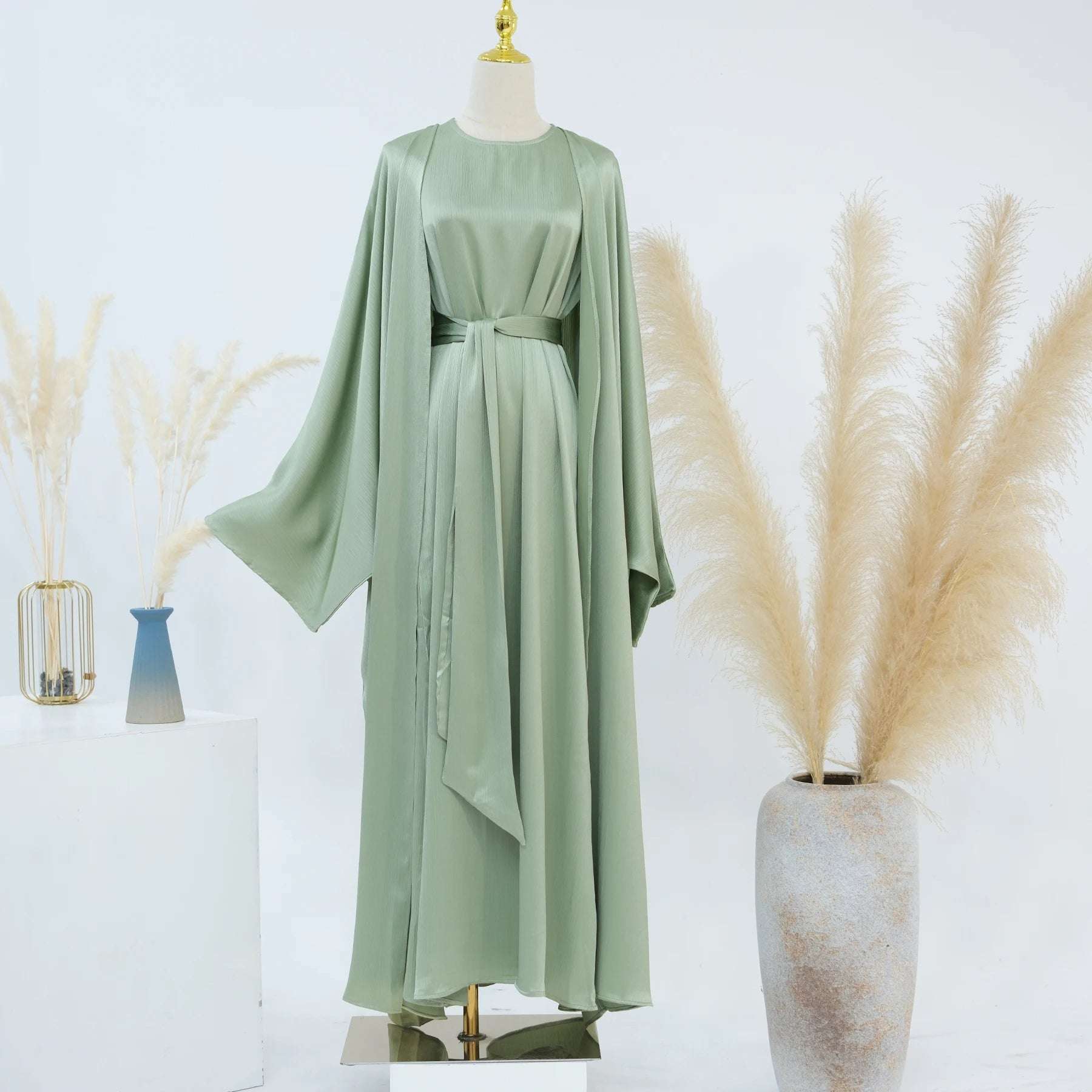 Luxury Silk Abaya Set - Green