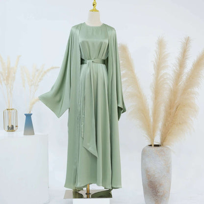 Luxury Silk Abaya Set - Green