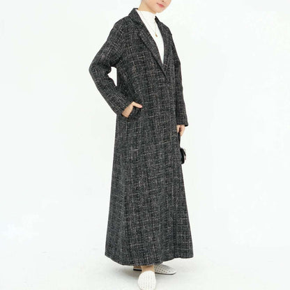 Elegant Tweed Longline Abaya Coat - Brown