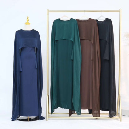 Luxury Long Satin Cape Dress
