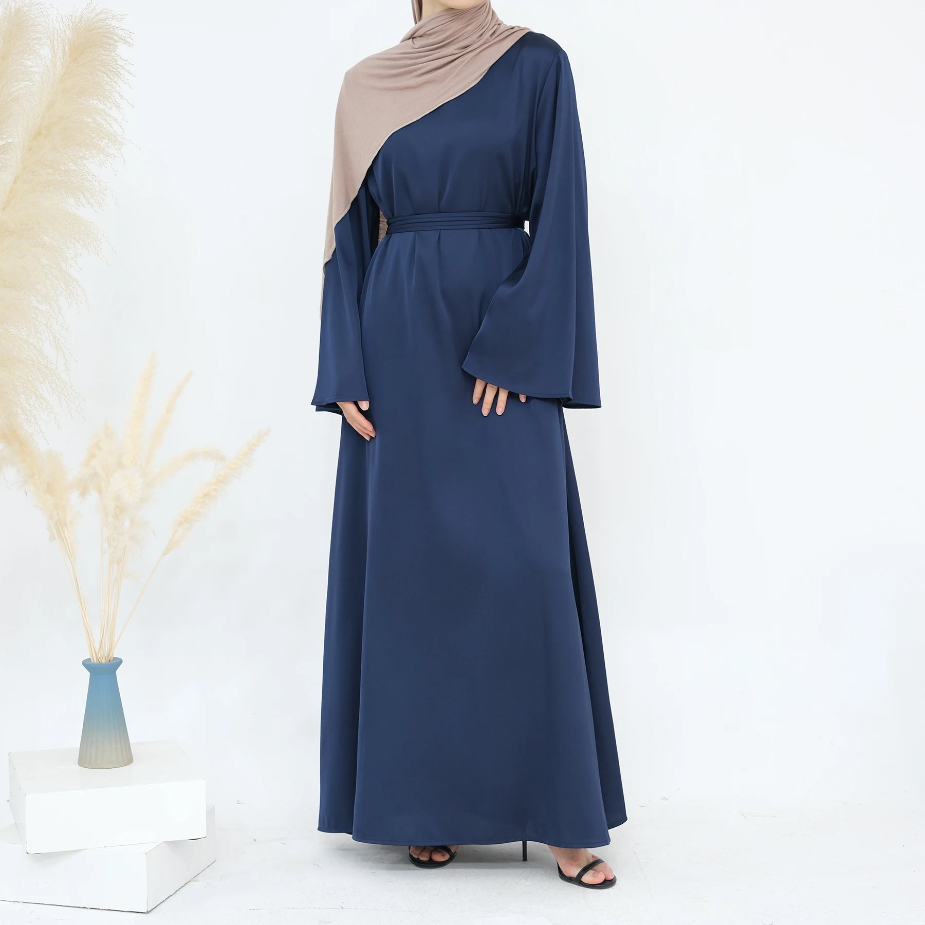 Luxury Long Satin Cape Dress - Nour Modesty