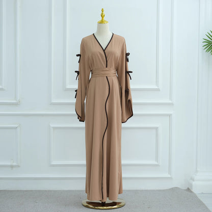 Bow Open Abaya - Brown - Nour Modesty