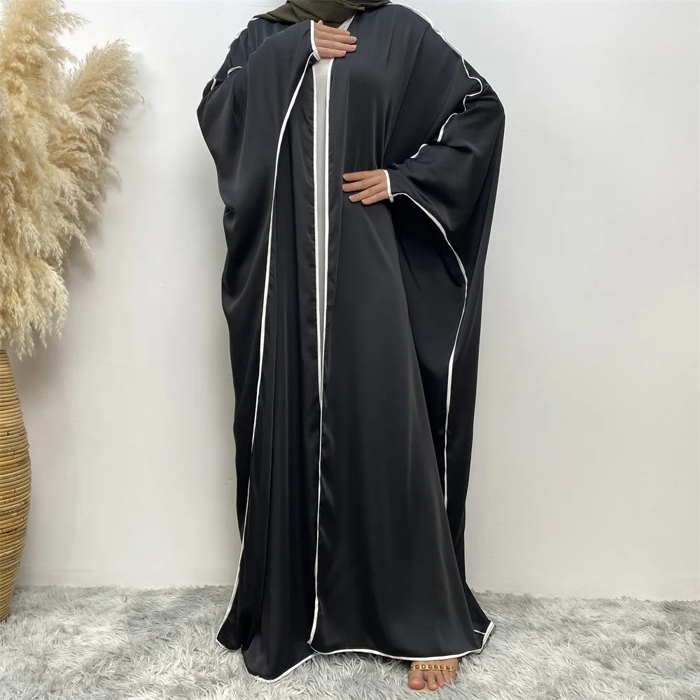 Luxury Satin Open Abaya Gray - Nour Modesty