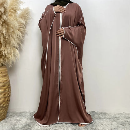 Luxury Satin Open Abaya Gray - Nour Modesty