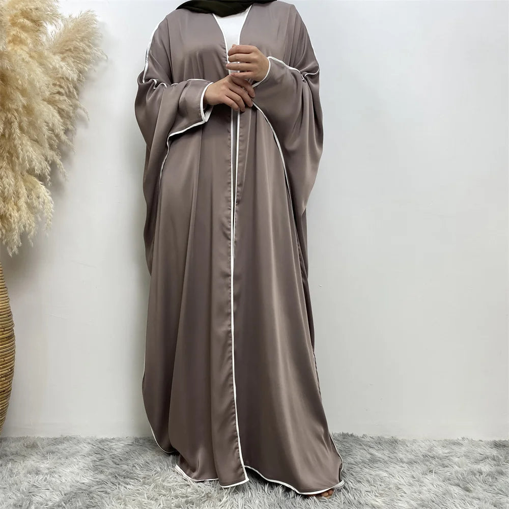 Luxury Satin Open Abaya Gray - Nour Modesty