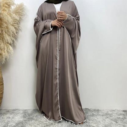 Luxury Satin Open Abaya Gray - Nour Modesty