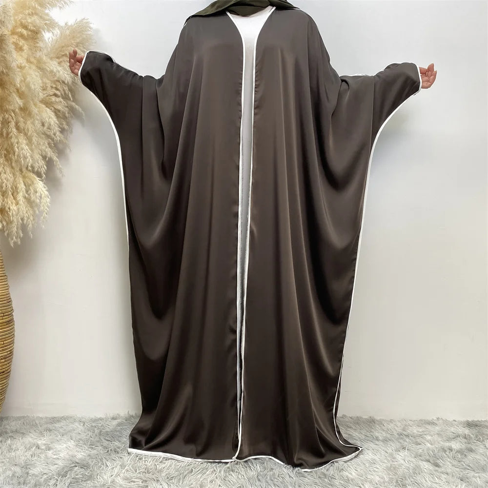 Luxury Satin Open Abaya Gray - Nour Modesty