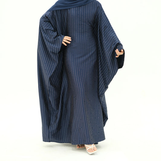 Rhinestone Butterfly Abaya Blue