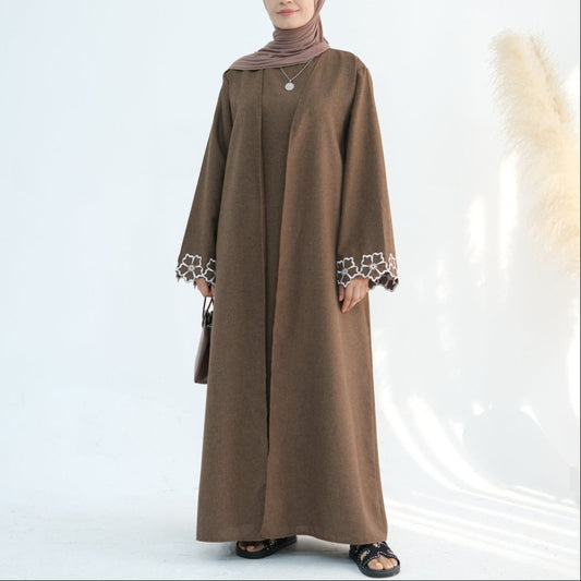 Noor Linen Abaya Set - Black - Nour Modesty